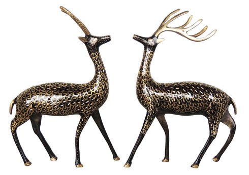 Brass Showpiece Deer Pair Statue With Black Finish 1.295kg